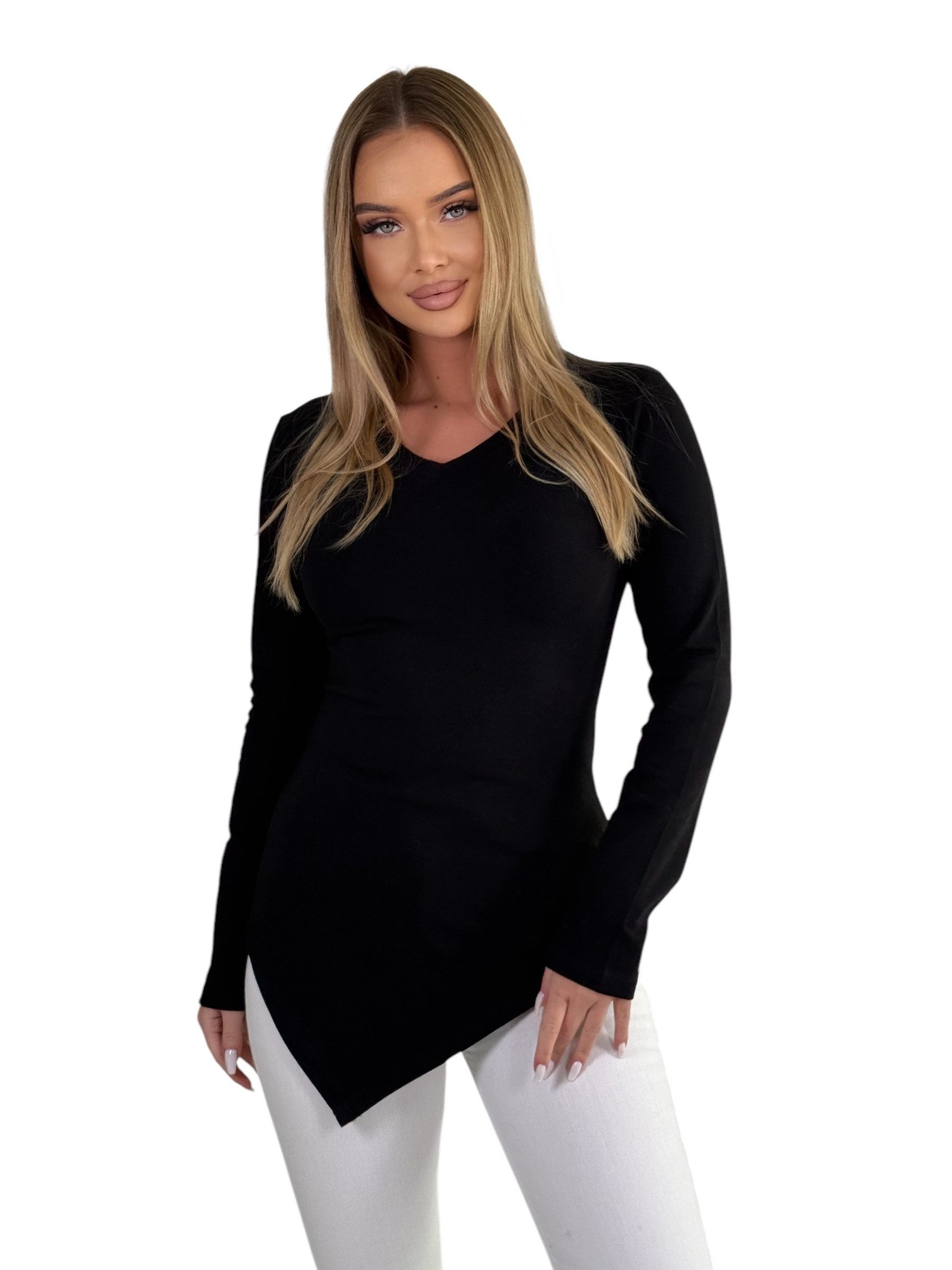 Mississhop Langarmshirt Elegantes Asymmetrisches Longshirt Baumwolle günstig online kaufen