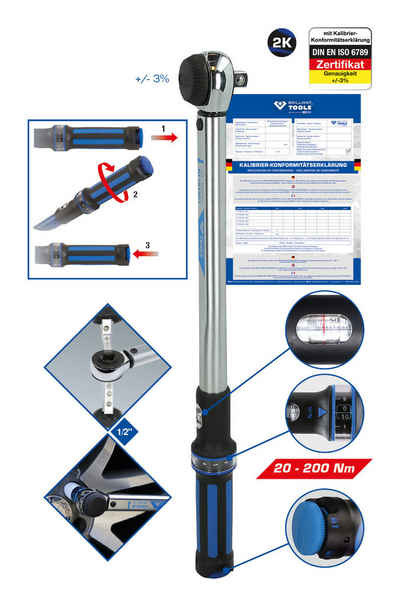 Brilliant Tools Drehmomentschlüssel, 1/2" mit Drehknopf-Umsteck-Ratschenkopf, 20-200 Nm