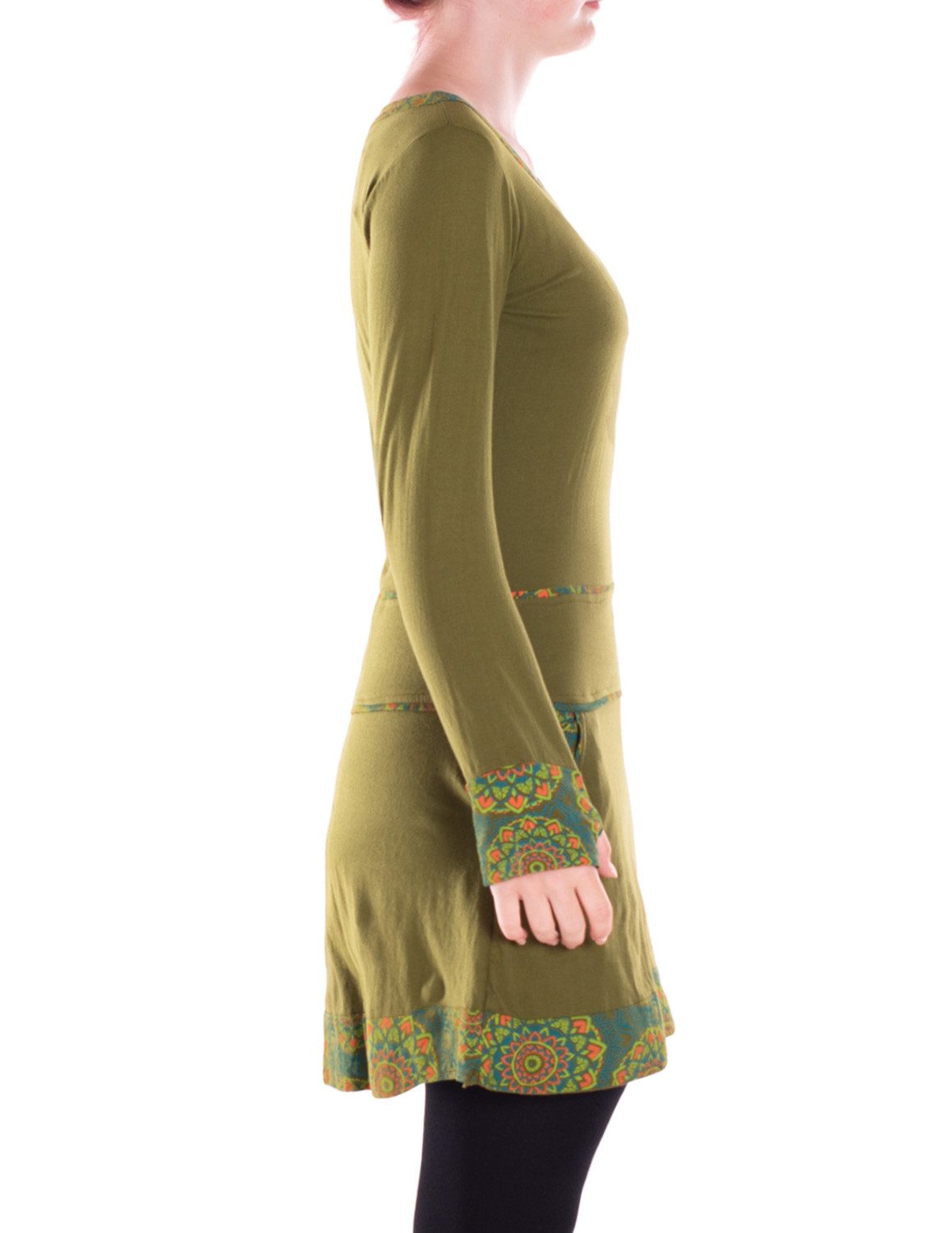 Vishes Minikleid Damen Langarm Kleid Baumwolle Geometrisch mit Taschen Alternative Bekleidung, Ethno, Hippie, Retro Style