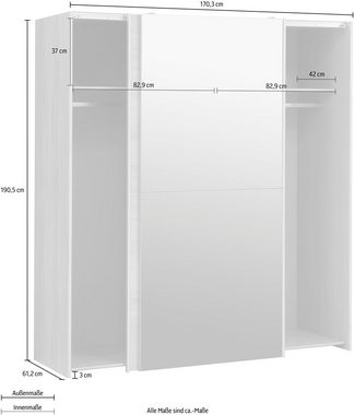 FORTE Schwebetürenschrank "White Kiss", Made in Europe, ideal für kleine Räume mit Spiegel und 2 Schiebetüren