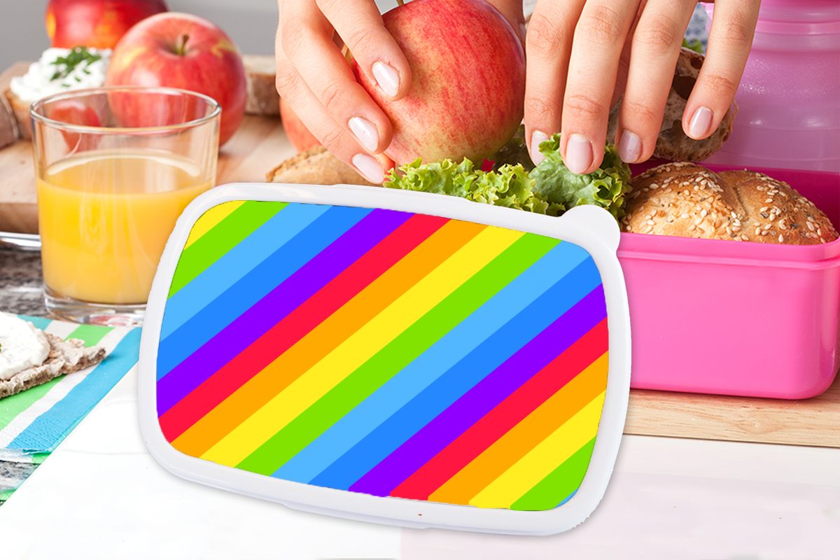 MuchoWow Lunchbox Regenbogen - für Muster Brotbox - Kunststoff, Snackbox, Kunststoff Kinder, Stolz, Brotdose rosa Mädchen, (2-tlg), Erwachsene