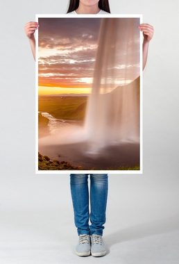 Sinus Art Poster 90x60cm Poster Seljalandsfoss Wasserfall bei Sonnenaufgang Island