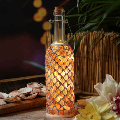 MARELIDA LED Dekolicht LED Flasche Mosaiksteine Mosaikflasche Glasflasche Leuchtflasche rosa, LED Classic, warmweiß (2100K bis 3000K)