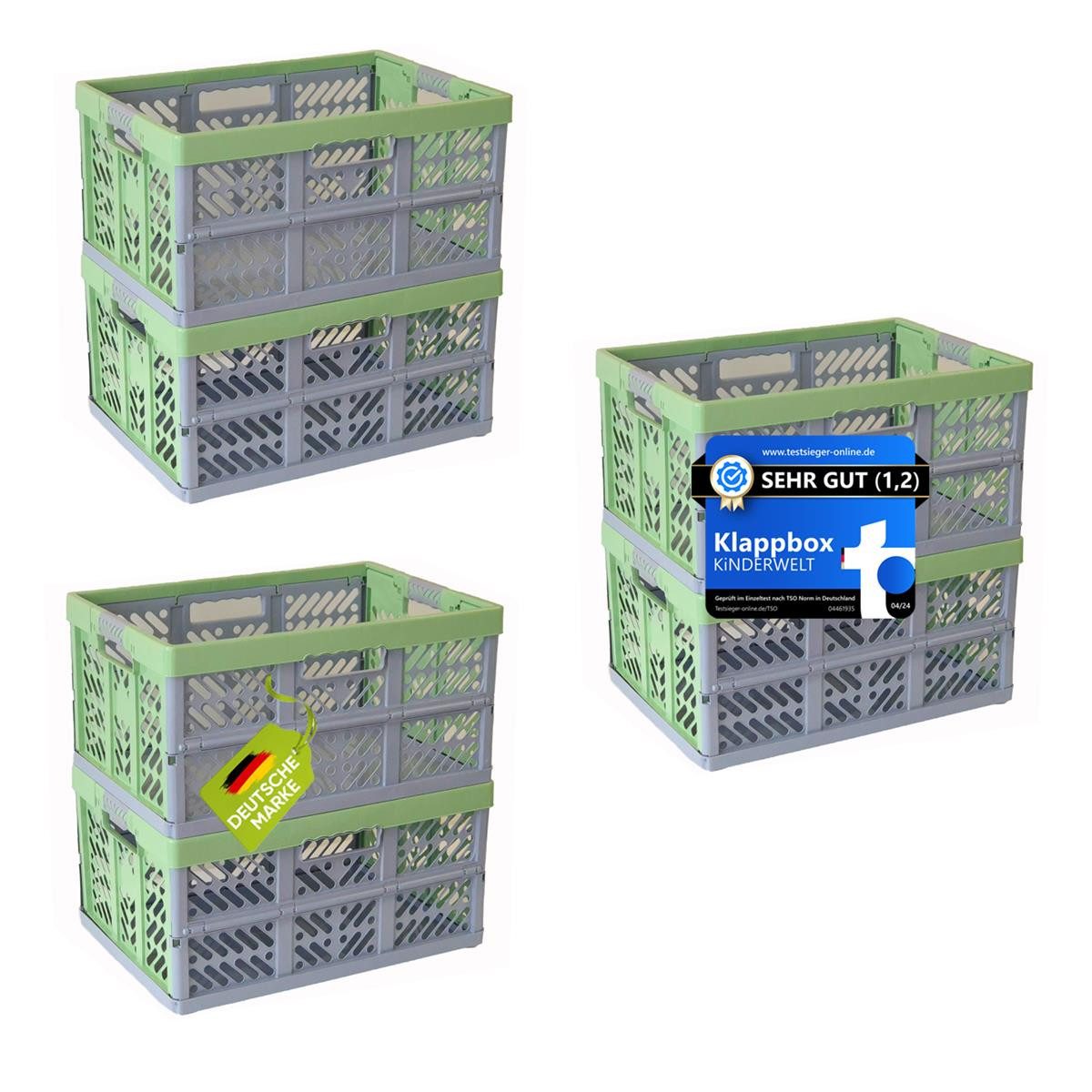 KiNDERWELT Klappbox 6 x Premium Faltbox 45 L mit Soft-Touch Griffen, aus hochwertigem Kunststoff