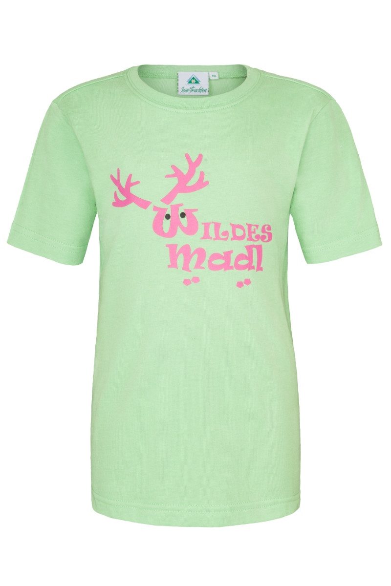 Isar-Trachten Trachtenbluse Trachtenshirt Kind - WILDES MADL - kiwi