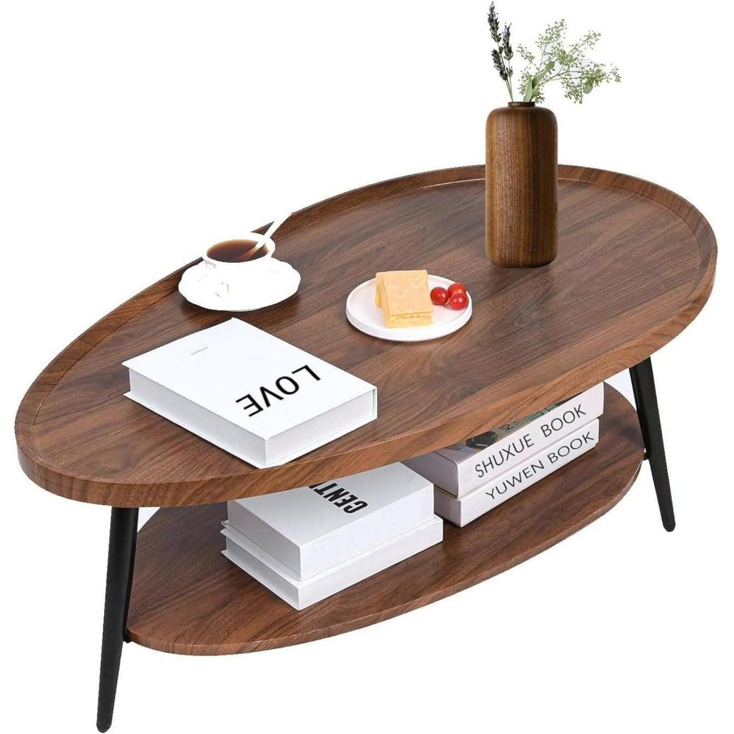 LuxusKollektion Couchtisch Couchtisch Oval Holz Wohnzimmer Tisch Stauraum E günstig online kaufen