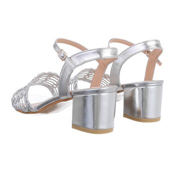 Ital-Design Damen Abendschuhe Elegant Sandalette Blockabsatz Sandalen & Sandaletten in Silber
