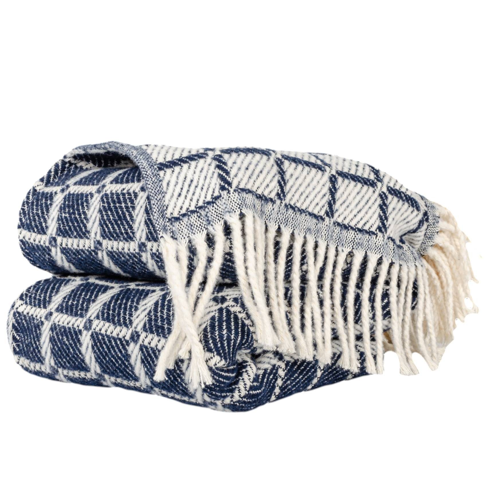 Plaid Tania weiche Kuscheldecke Tagesdecke hochwertig Reisedecke Wohndecke, ANRO, Wendedecke kuschelig-weich 130x160cm Blau