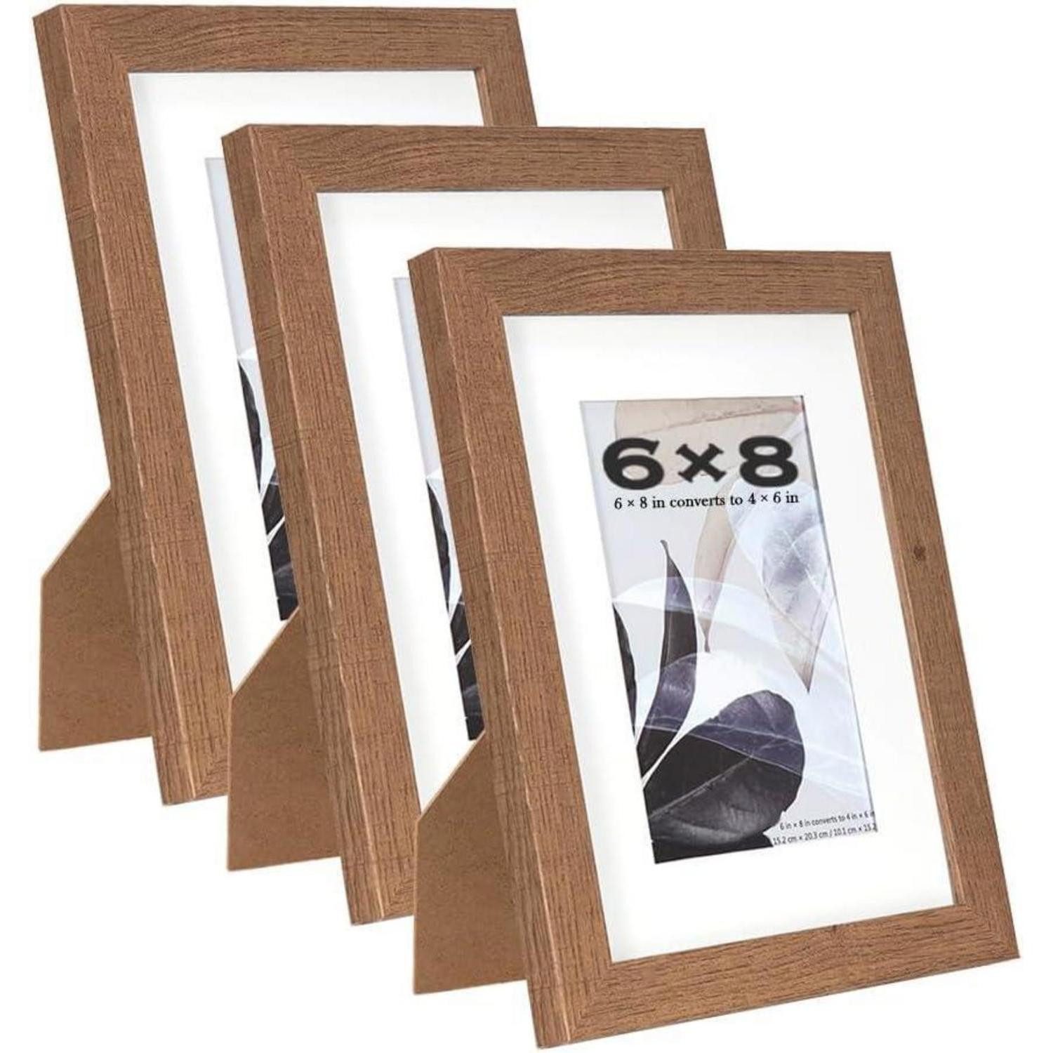 LuxusKollektion Bilderrahmen-Set Bilderrahmen Holz Passepartout Braun 20,3x15,2cm 3 Stück braun 6x8-3P