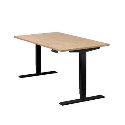 boho office® Schreibtisch Homedesk, Schwarz elektrisch höhenverstellbar, Tischplatte Wildeiche 140 x 80 cm