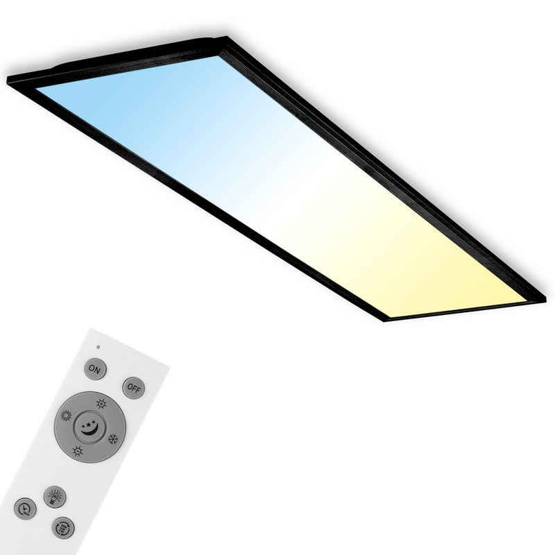 Briloner Leuchten LED Panel 7167-015, CCT Farbtemperatursteuerung, Fernbedienung, dimmbar, ultraflach, LED fest verbaut, Kaltweiß, Neutralweiß, Tageslichtweiß, Warmweiß, Deckenlampe, 100x25x6cm, Schwarz, 24W, Wohnzimmer, Schlafzimmer, Flur