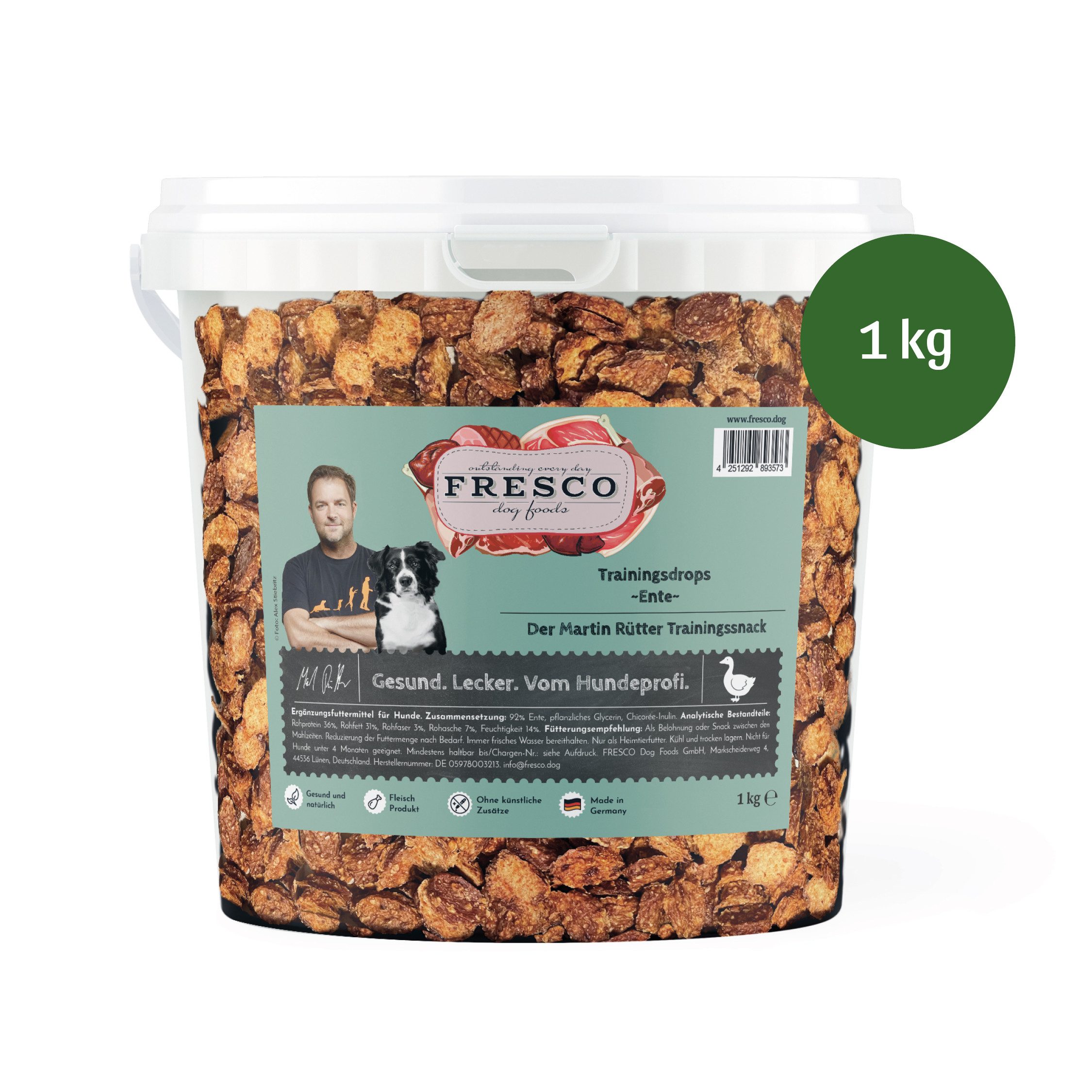 Fresco Dog Martin Rütter Trainingsdrops Ente 1kg, gesunde Hundeleckerli, Snack für: Hunde, Getreidefrei, zuckerfrei & hoher Fleischanteil
