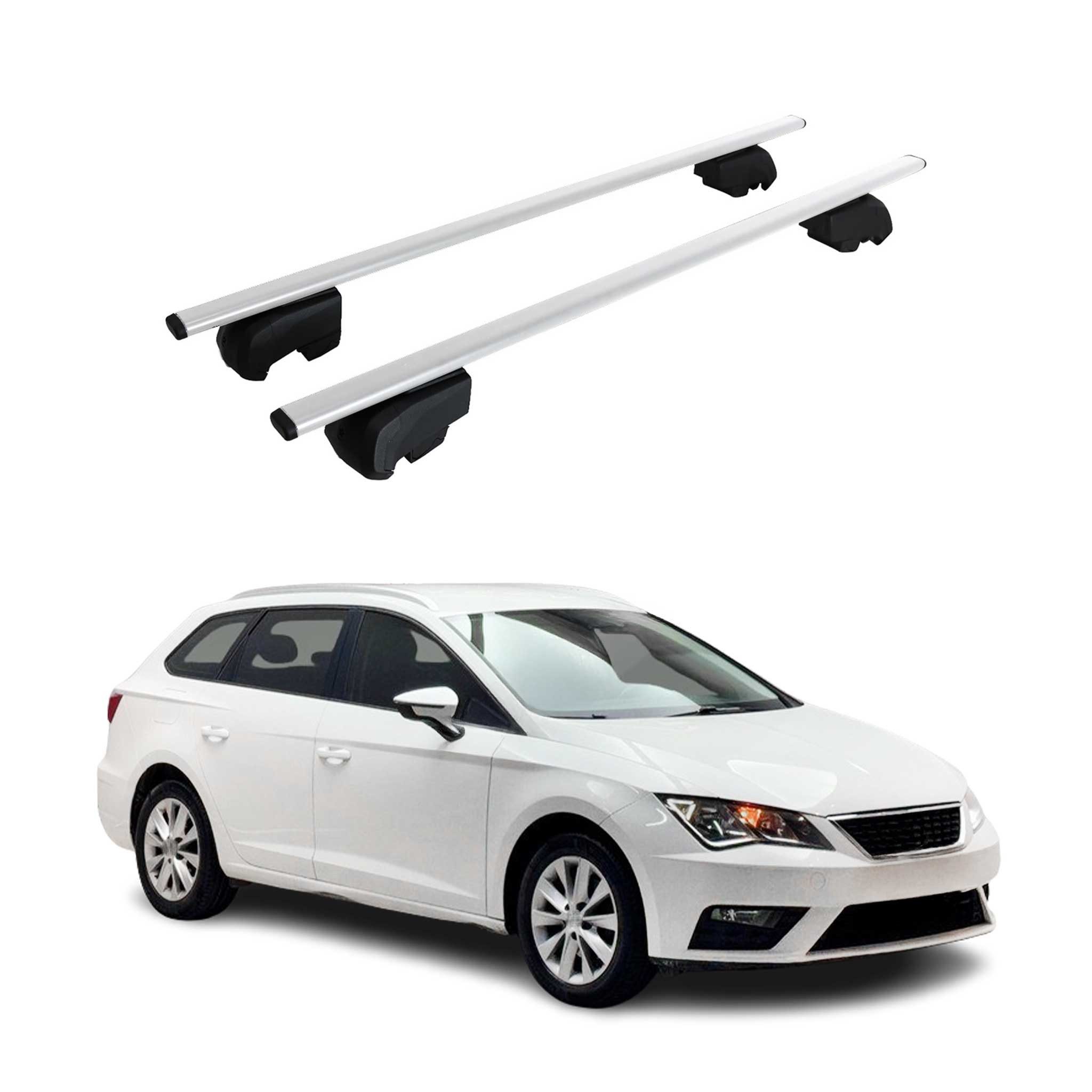 OMAC Dachträger Gepäckträger für Seat Leon 2014-2020 Grundträger ABE Metall Silber (2-St), Wasserbeständig,Abnehmbar,Multifunktional,Leichtgewichtig