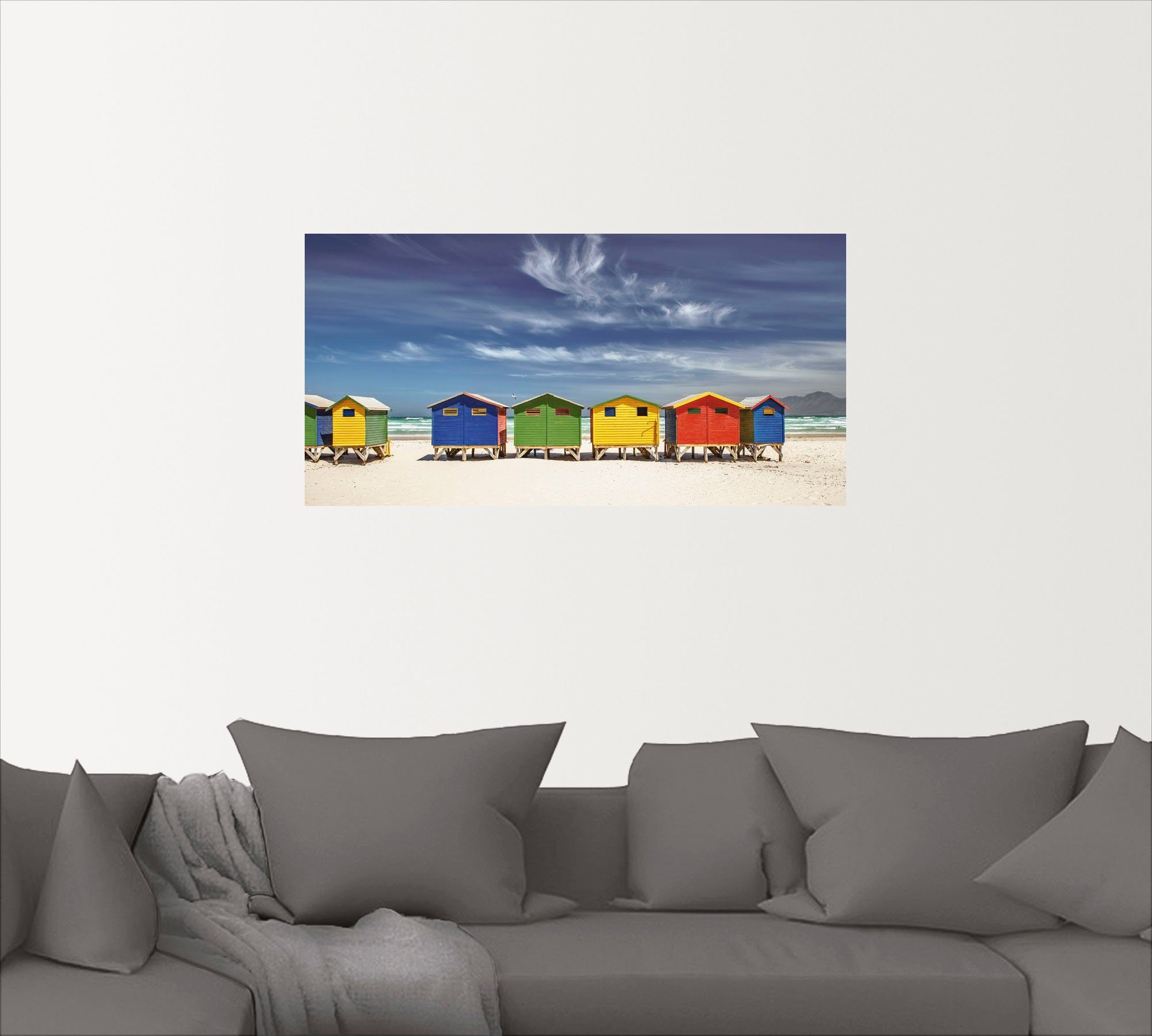 als Bunte Wandbild bei Artland Wandaufkleber Strandhäuser (1 oder Leinwandbild, in versch. Alubild, Größen Strandbilder St), Poster Kapstadt,