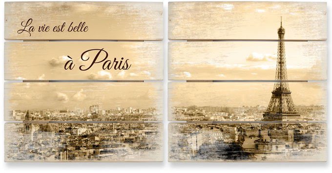 Wall-Art Mehrteilige Bilder Holzbild Set Paris Skyline Collage, (Set, 2 St)