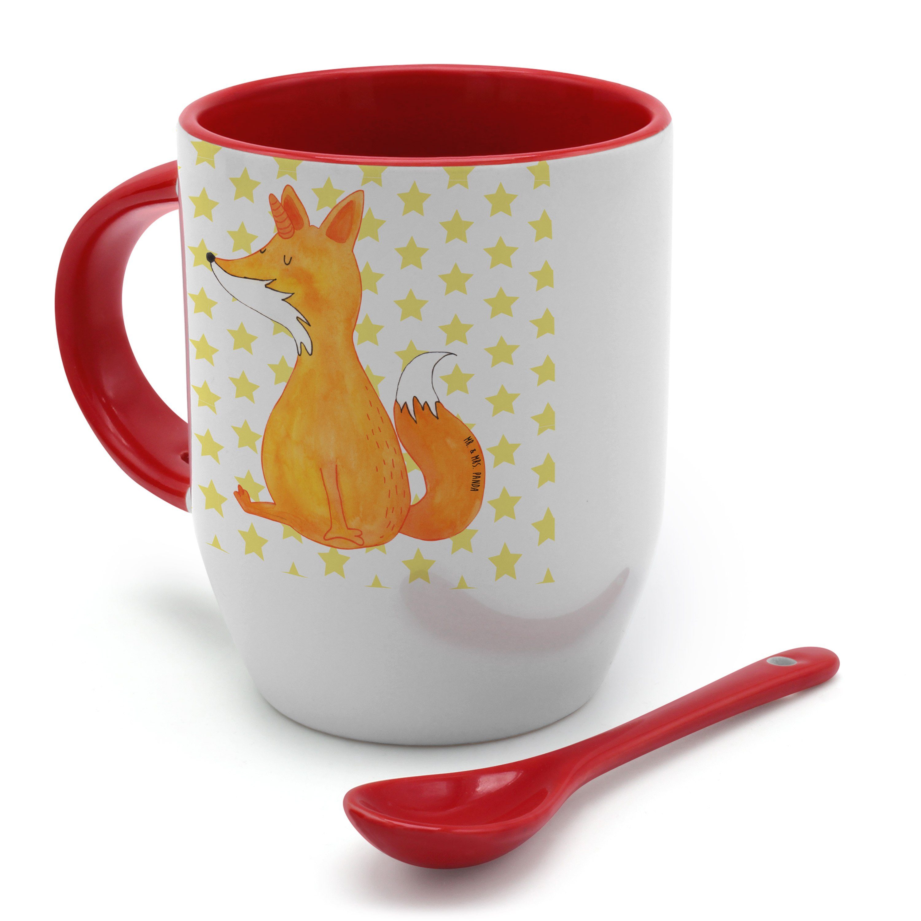 - - Geschenk, Mrs. & Tasse, Wunsch Fuchshörnchen Tassen, Weiß Tasse Mr. Tasse, Füchse, Keramik Panda