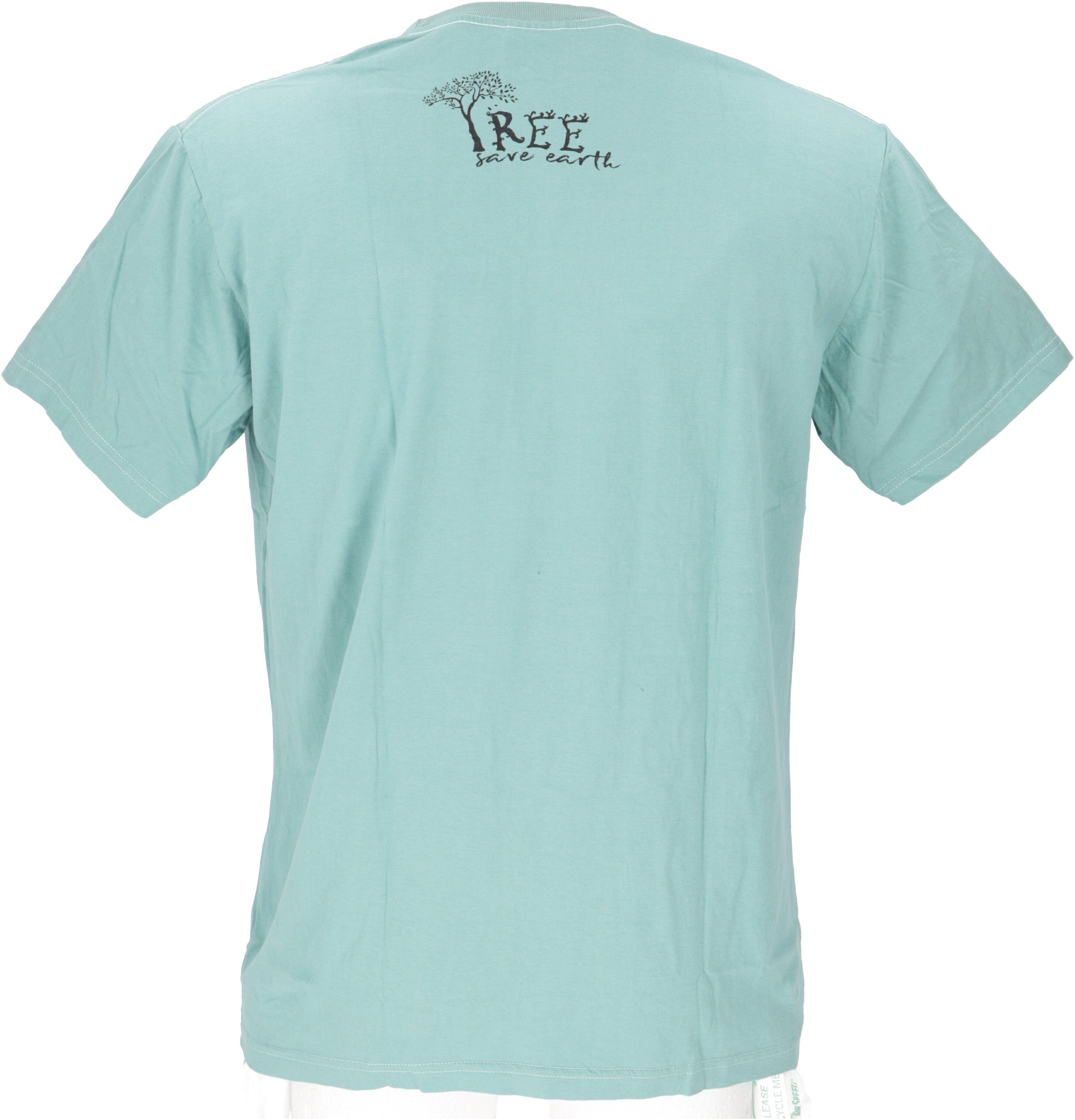earth Retro T-Shirt, Guru-Shop save Retro Go.. green/aqua T-Shirt Tree T-Shirt Go -
