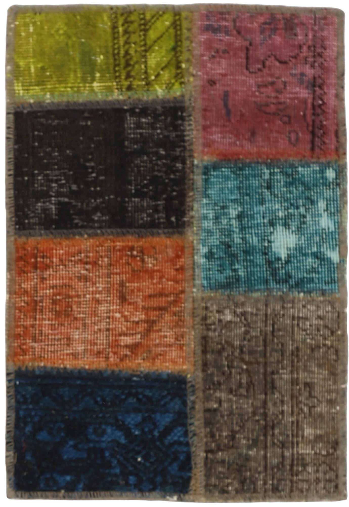 Wohnando Teppich MY-RUG Vintage Patch Work Floral & Ornamentiert 60x40cm, Rechteckig, Höhe: 10 mm, Handgeknüpfter Teppich,Handgesponnene Wolle, mit Naturfarben gegärbt