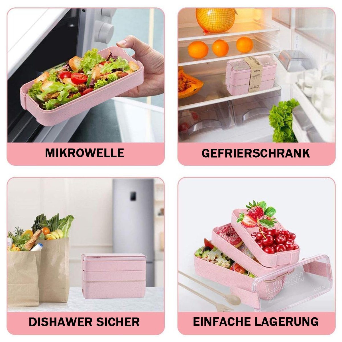 Jormftte Lunchbox Bento mit Kinder Erwachsene Box,lunchbox Vesperdose,für Rosa fächern,Lagige