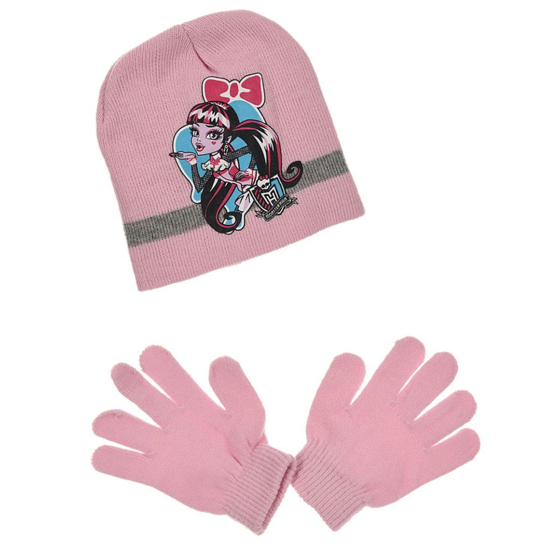 Monster High Schlupfmütze Monster High Girls 2tlg Set Kinder Herbst Wintermütze Handschuhe Gr. 52 bis 54 Rosa