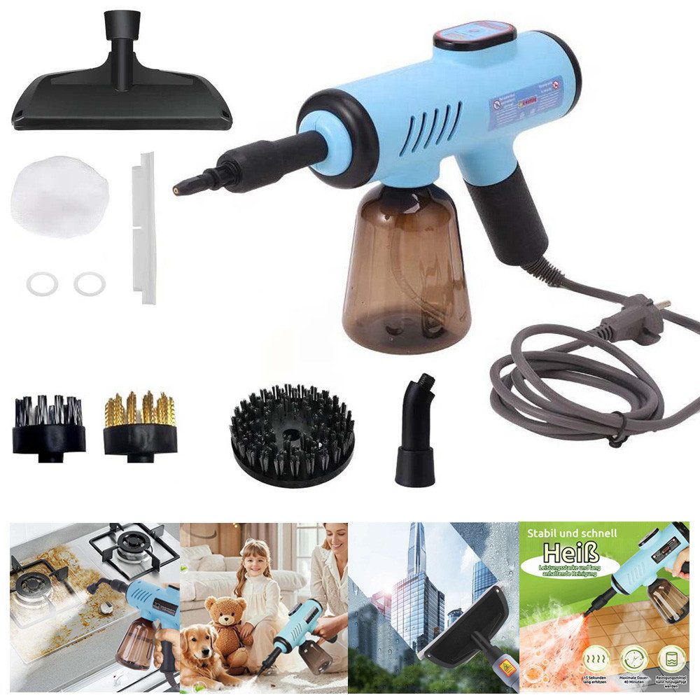 QUBEBU Handdampfreiniger Multifunktions-Dampfreiniger Handgerät Mit 9 Zubehörteilen 1.8m Kabel, 1200 W, Flächenleistung: 40 m², Hand-Dampfreiniger für alles – Polstermöbel, Fliesen, Böden