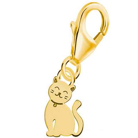 Goldene Hufeisen Charm-Einhänger Katze Charm Anhänger für Bettelarmband aus 925 Silber Vergoldet (inkl. Etui), für Gliederarmband oder Halskette