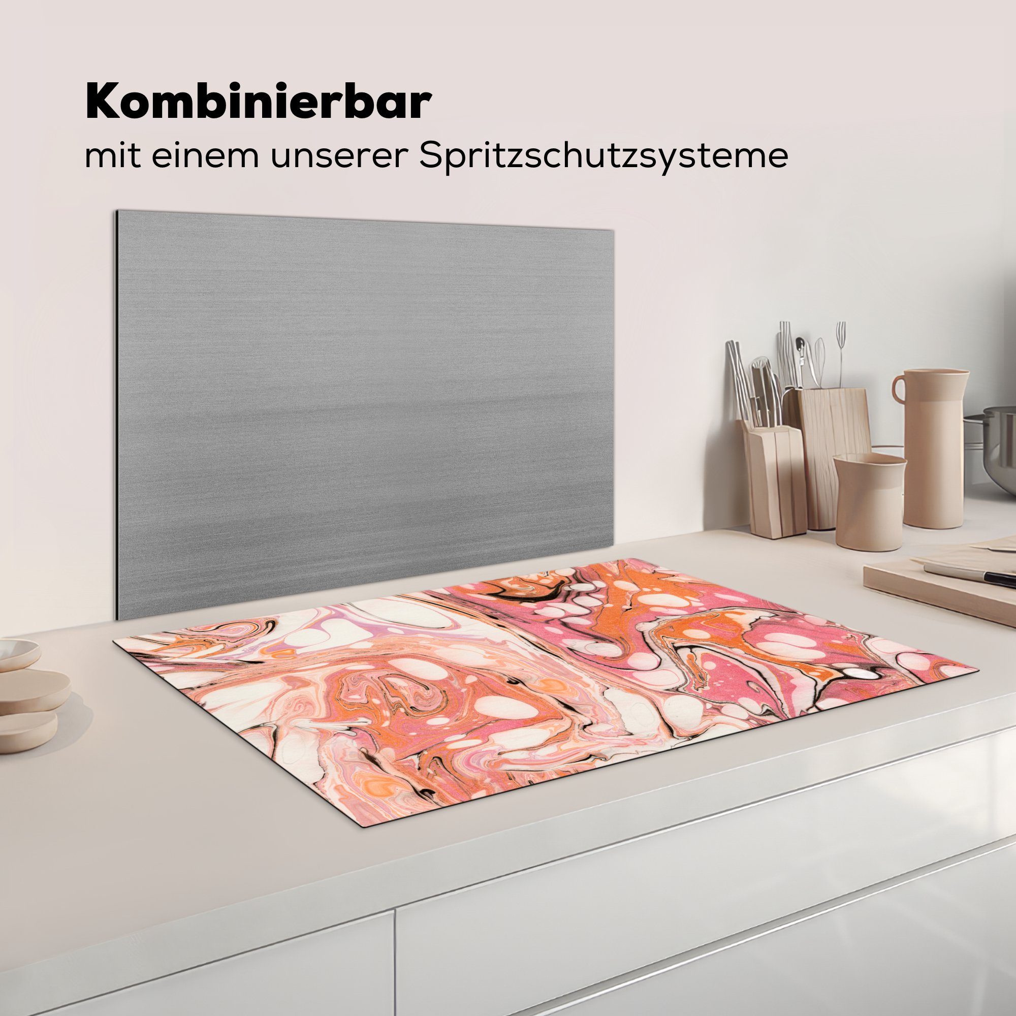 Herdblende-/Abdeckplatte für MuchoWow Schutz - Lila, cm, 81x52 Rosa (1 Vinyl, - Ceranfeldabdeckung Marmor die tlg), küche, Induktionskochfeld