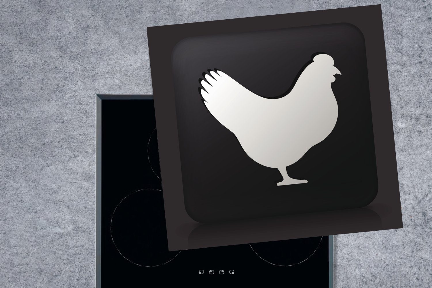 Hintergrund, Ceranfeldabdeckung, Herdblende-/Abdeckplatte 78x78 MuchoWow cm, schwarzem Vinyl, (1 tlg), Arbeitsplatte für Huhns eines Illustration küche Eine auf