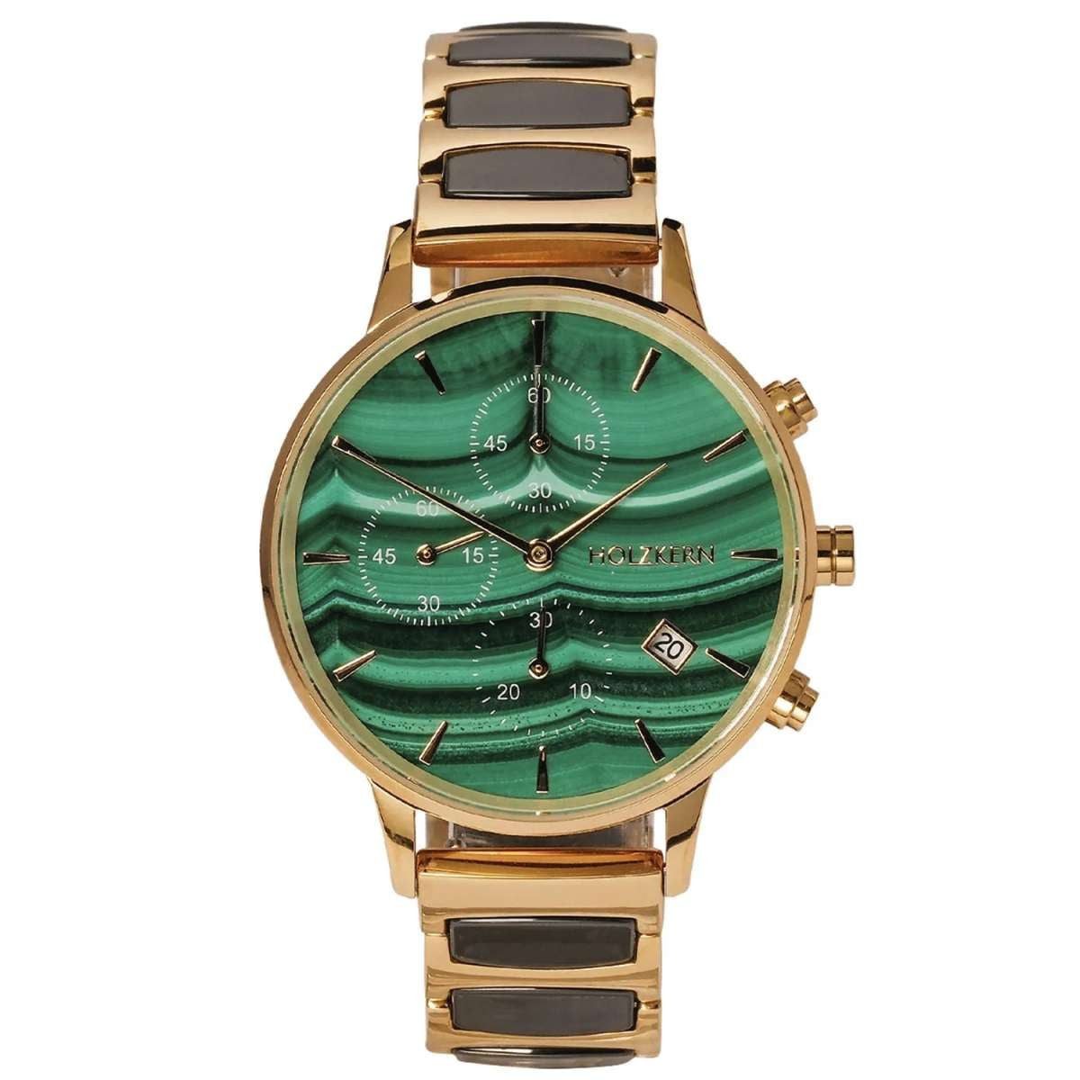 Holzkern Quarzuhr 9010631016401, Damenuhr Chronograph Jolly Malachit/Keramik