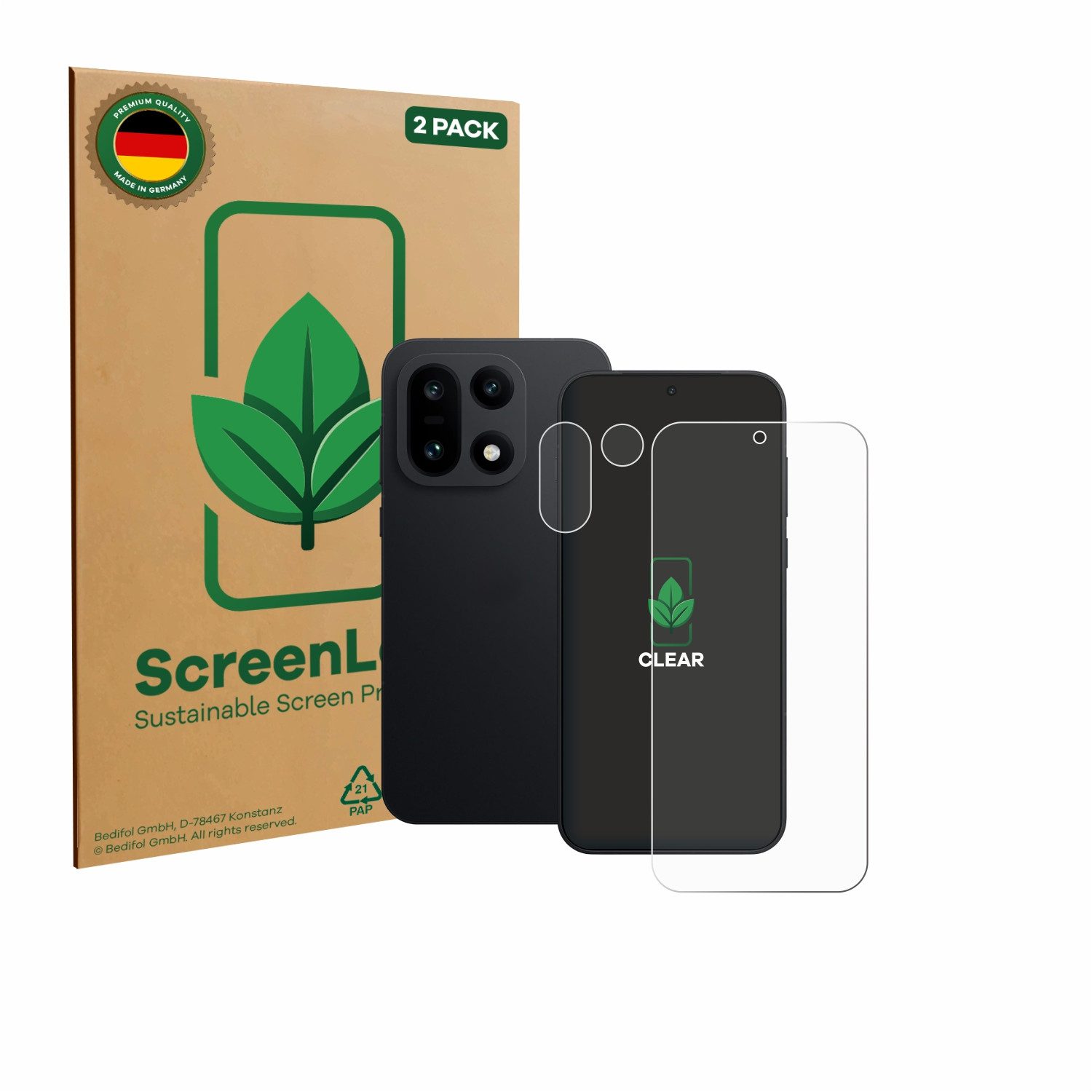 ScreenLeaf Displayschutzfolie Schutzfolie für OnePlus 15 (Display+Kamera), 2 Stück, nachhaltiger Displayschutz Schutz Folie Klar Transparent