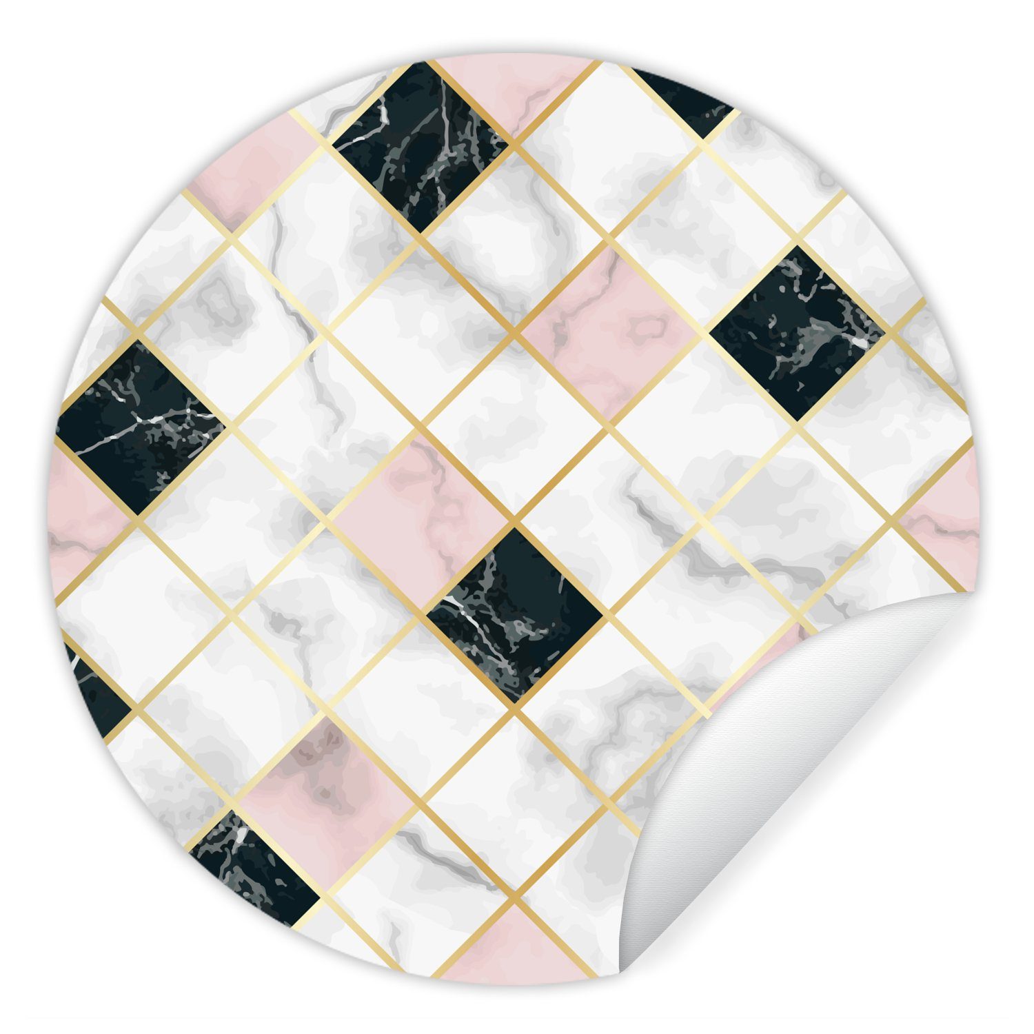 MuchoWow Wandsticker Marmor - Geometrische Formen - Muster - Luxus (1 St), Tapetenkreis für Kinderzimmer, Tapetenaufkleber, Rund, Wohnzimmer