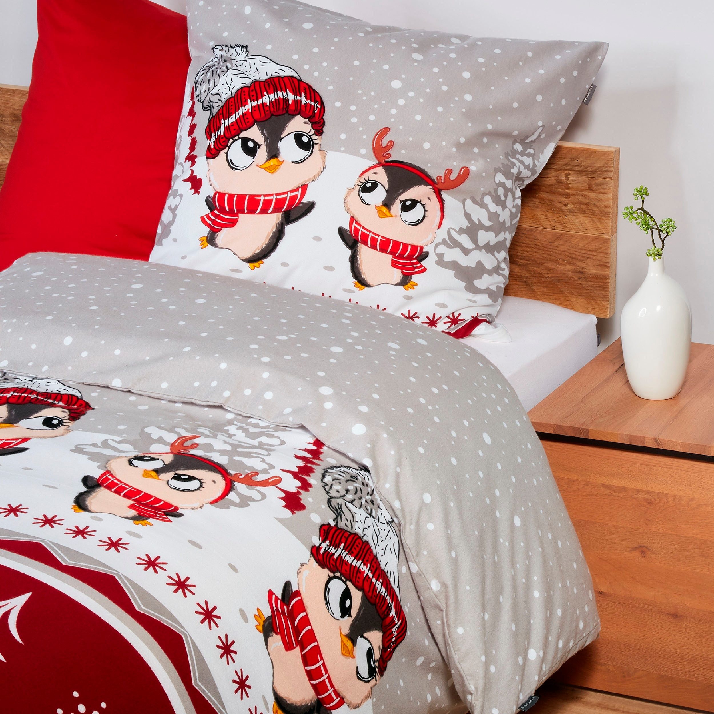 Schiesser Bettwäsche Antoni aus weicher Baumwolle mit coolem Winterprint, Feinbiber, 2 teilig, MADE IN GREEN by OEKO-TEX®-zertifiziert