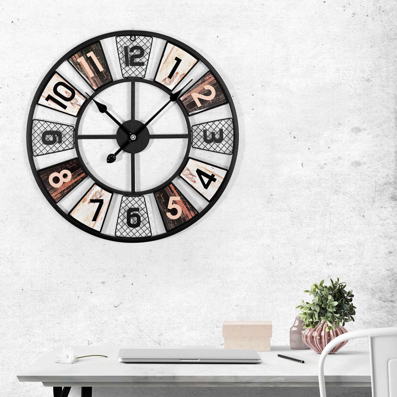 Yorbay Wanduhr Große Wanduhr 60cm Wohnzimmer Modern Wanduhr Rund Metall (Uhren für Schlafzimmer, Vintag Stil Küchen Dekoration)