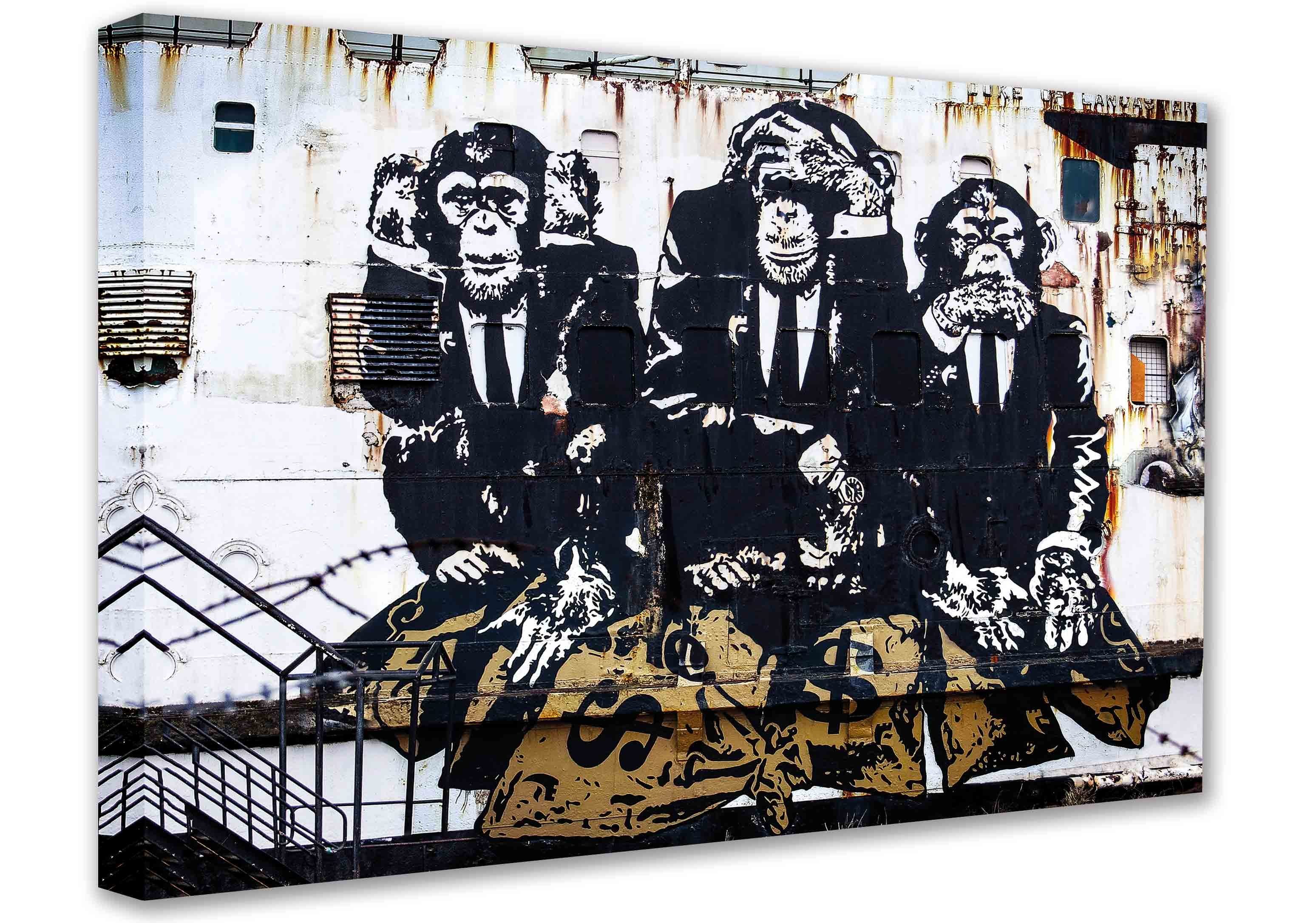 Leinwando Gemälde Gemälde Banksy / Three Monkeys - Drei Affen Banksy Street Art Grafitt