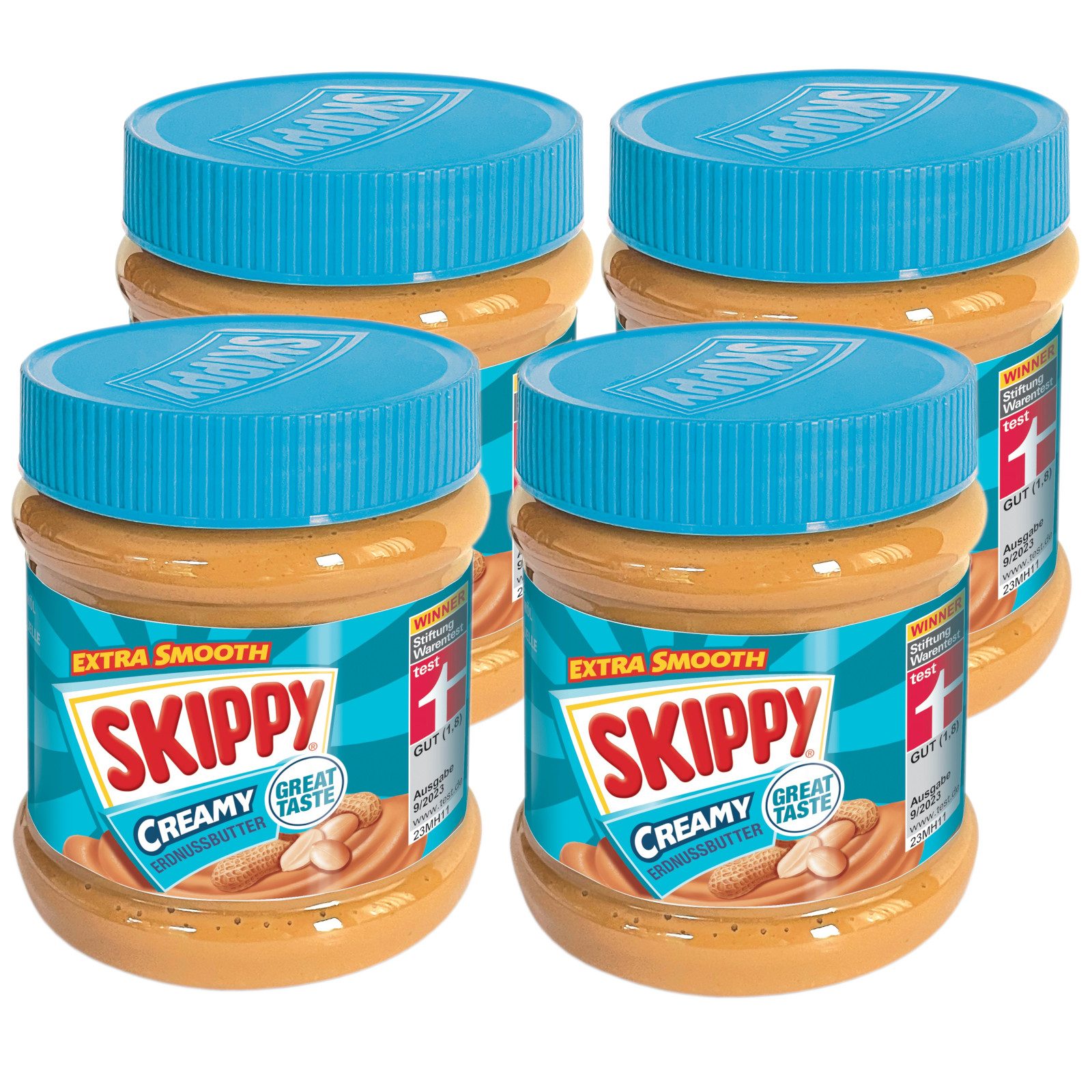 Skippy Nussaufstrich 4 x 340g Erdnussbutter "Creamy" Peanut Butter Extra Smooth, 4 x 1360 g, 340 St. (Packung), Ohne künstliche Aromen, Ohne künstliche Farbsoffe