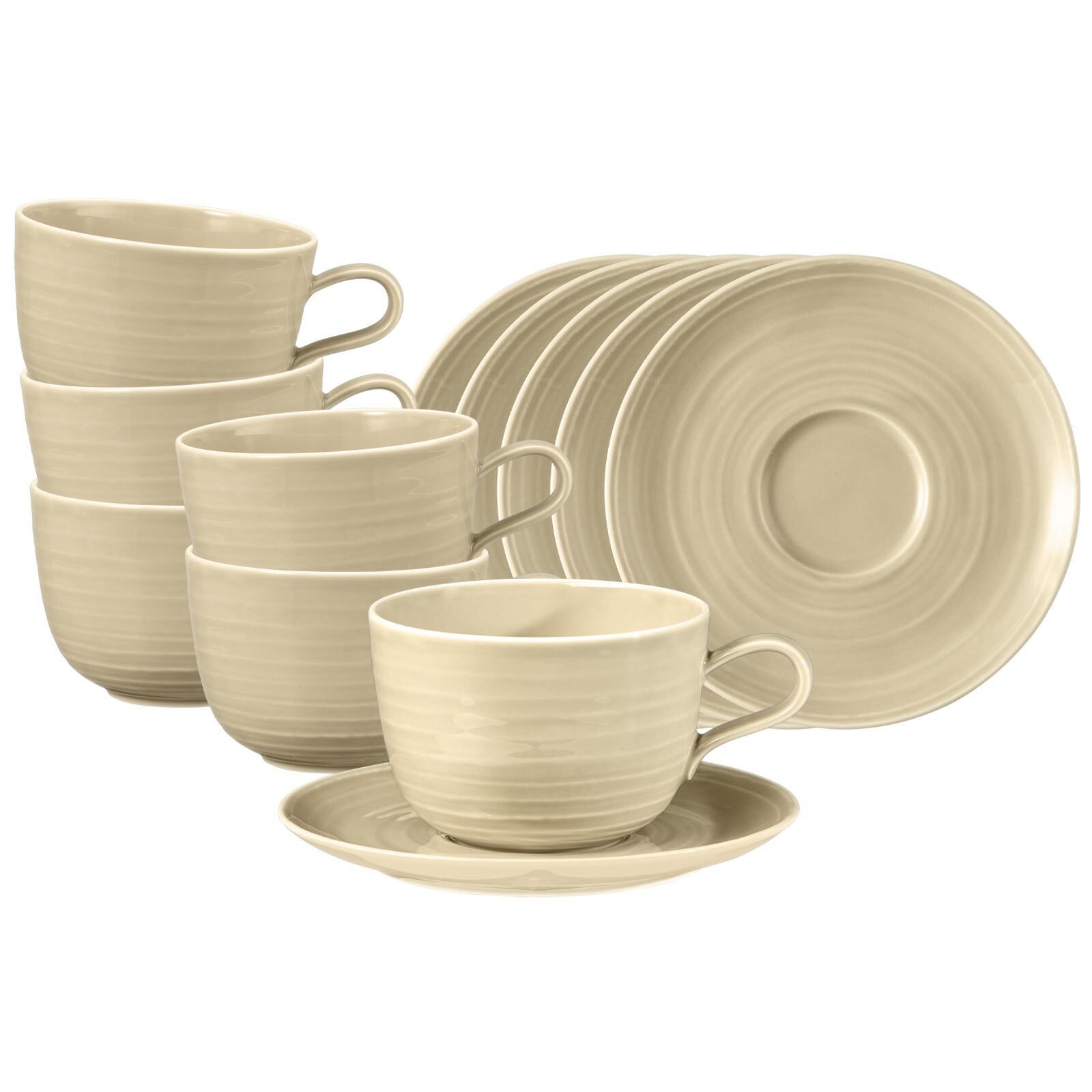 Seltmann Weiden Cappuccinotasse Terra Milchkaffeetassen mit Untertassen 400 ml, 12-tlg., Porzellan