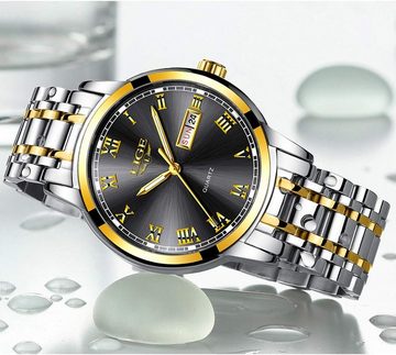 Lige MLG9846I Watch (1.65 Zoll), Mode Sportuhr Analog Quarz Uhren mit Edelstahl Business Uhr Armband