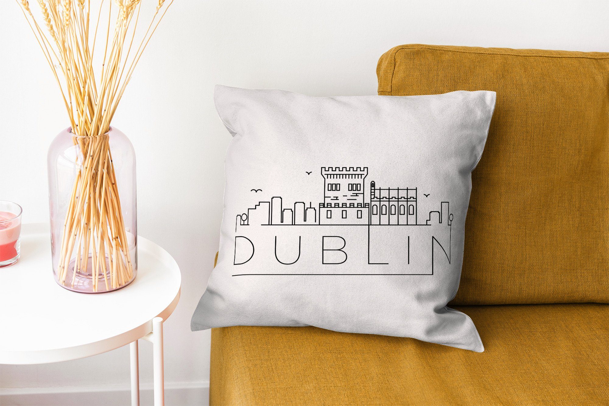 MuchoWow Dekokissen Hintergrund, "Dublin" Sofakissen für Schlafzimmer, Skyline mit Wohzimmer, Zierkissen Füllung weißer Deko