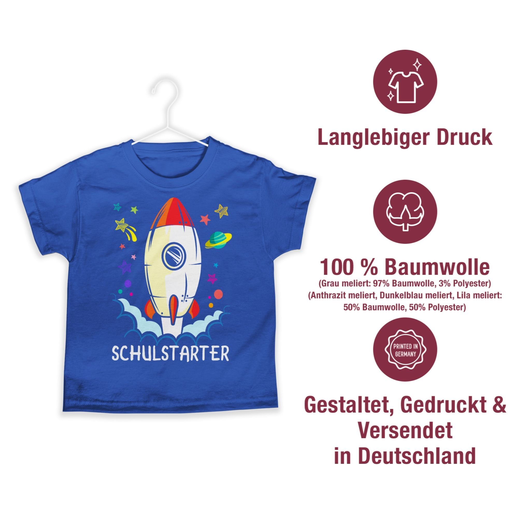 Shirtracer T-Shirt Junge Geschenke - bunt 2 Einschulung Royalblau Schulanfang Schulstarter Rakete