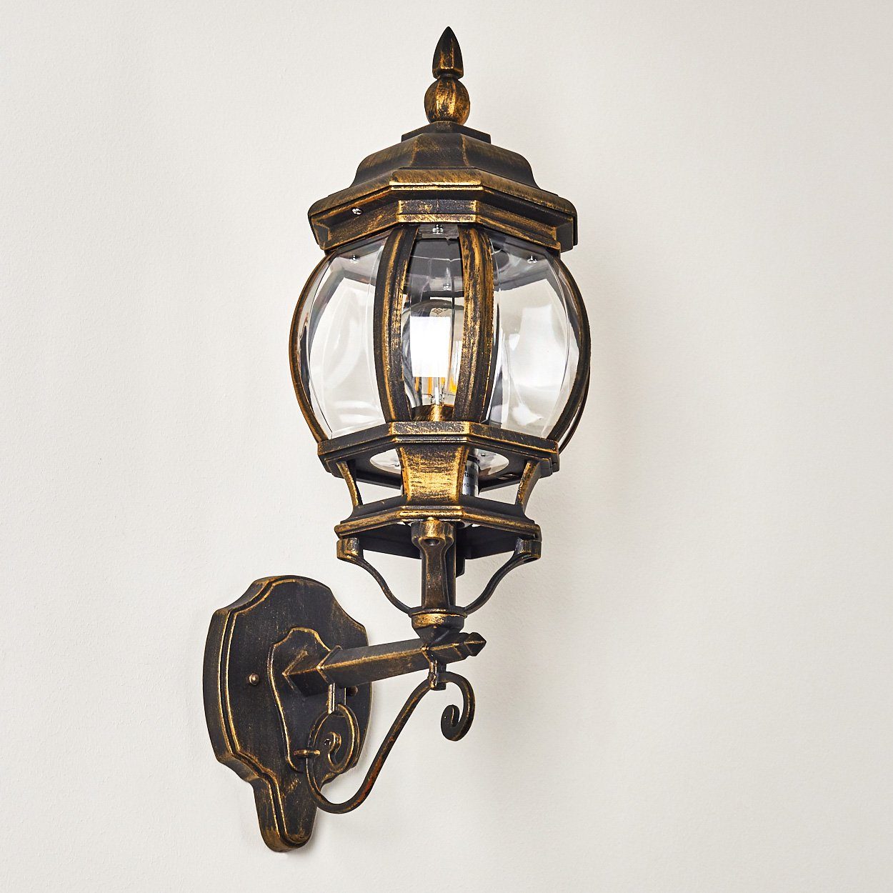 hofstein Außen-Wandleuchte »Meyen« Außenwandlampe, Aluguss in Braun/Gold m. Kunststoff-Scheiben, ohne Leuchtmittel, m. E27, Außenleuchte – Bild 5 von 5