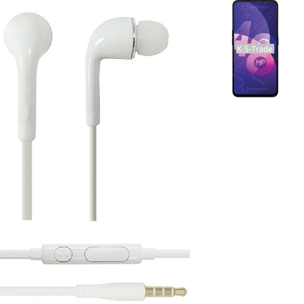 K-S-Trade für Oppo F11 Pro In-Ear-Kopfhörer (Kopfhörer Headset mit Mikrofon u Lautstärkeregler weiß 3,5mm)