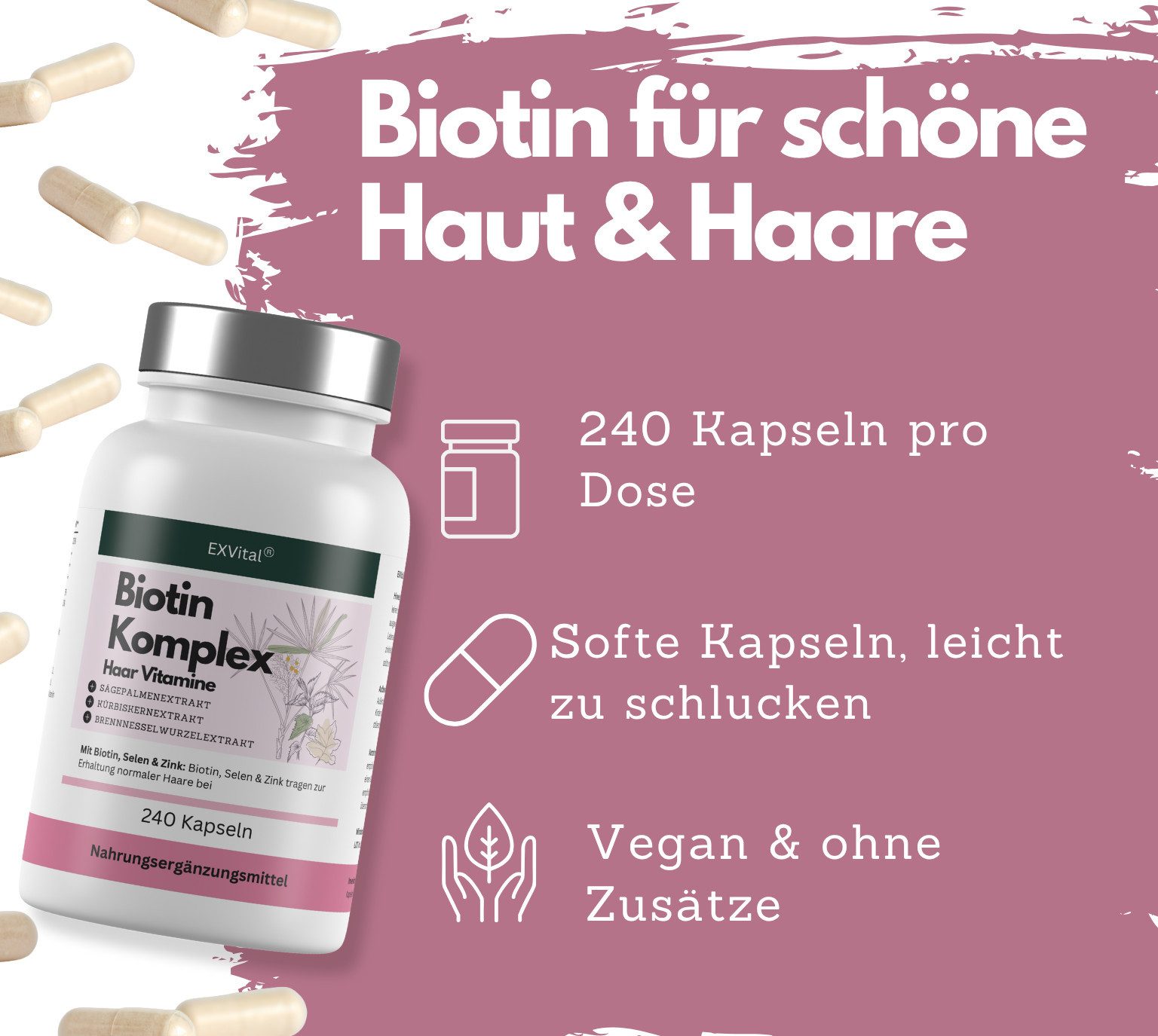 Biotin Komplex Kapseln, hochdosiert 10.000µg Biotin pro Tag Kapseln, 152 g