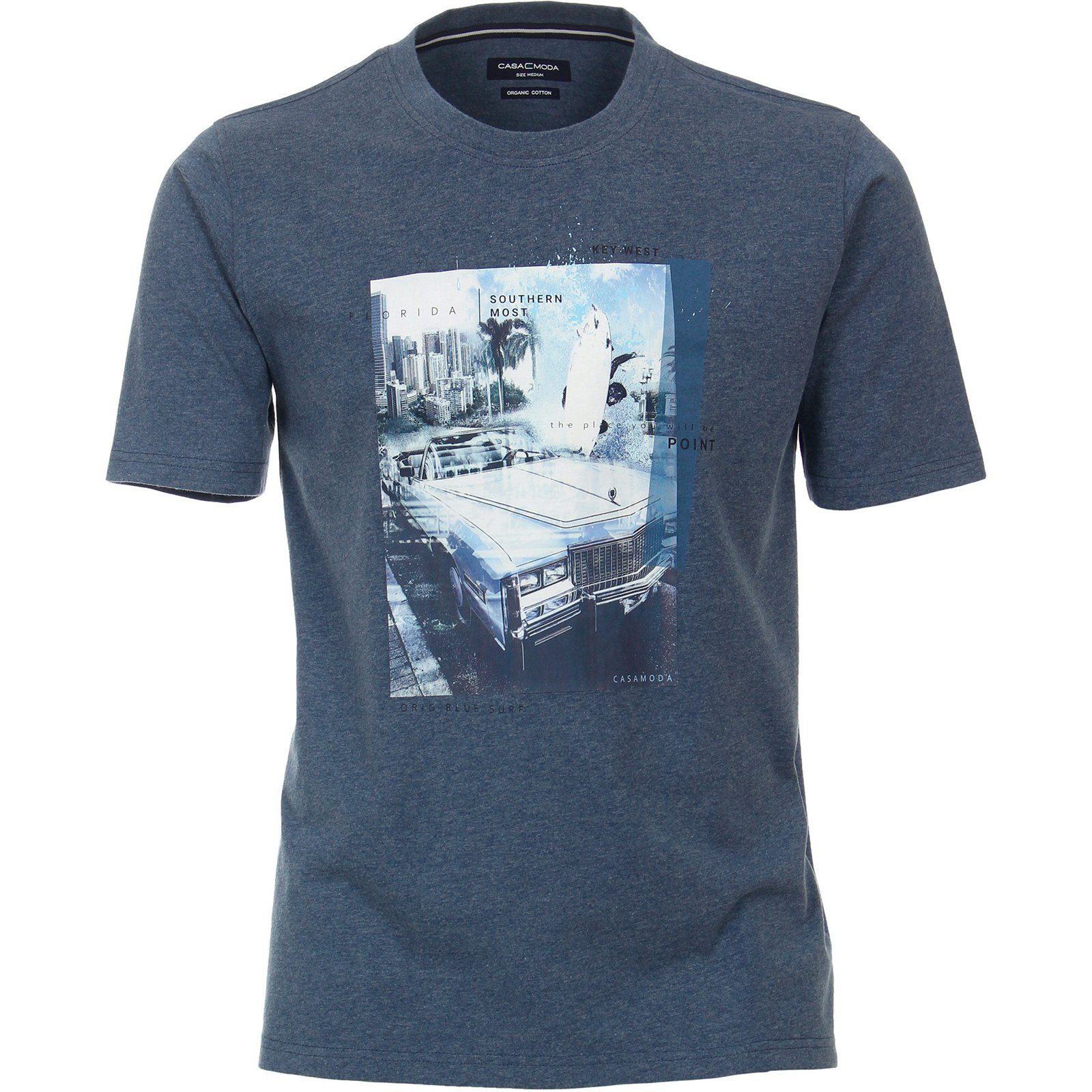 CASAMODA Rundhalsshirt Große Größen Herren T-Shirt blau melange Florida-Fotoprint CasaModa | T-Shirts