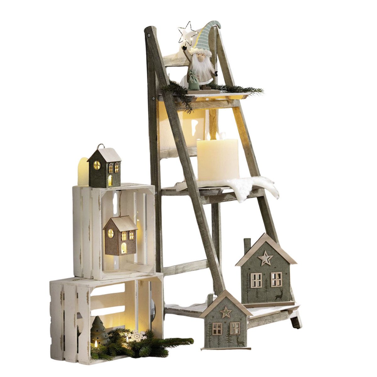 Home-trends24.de LED-Dekofigur Hänger Haus Häuser LED 2er Set Beleuchtung Deko Winter Filz Warmweiß