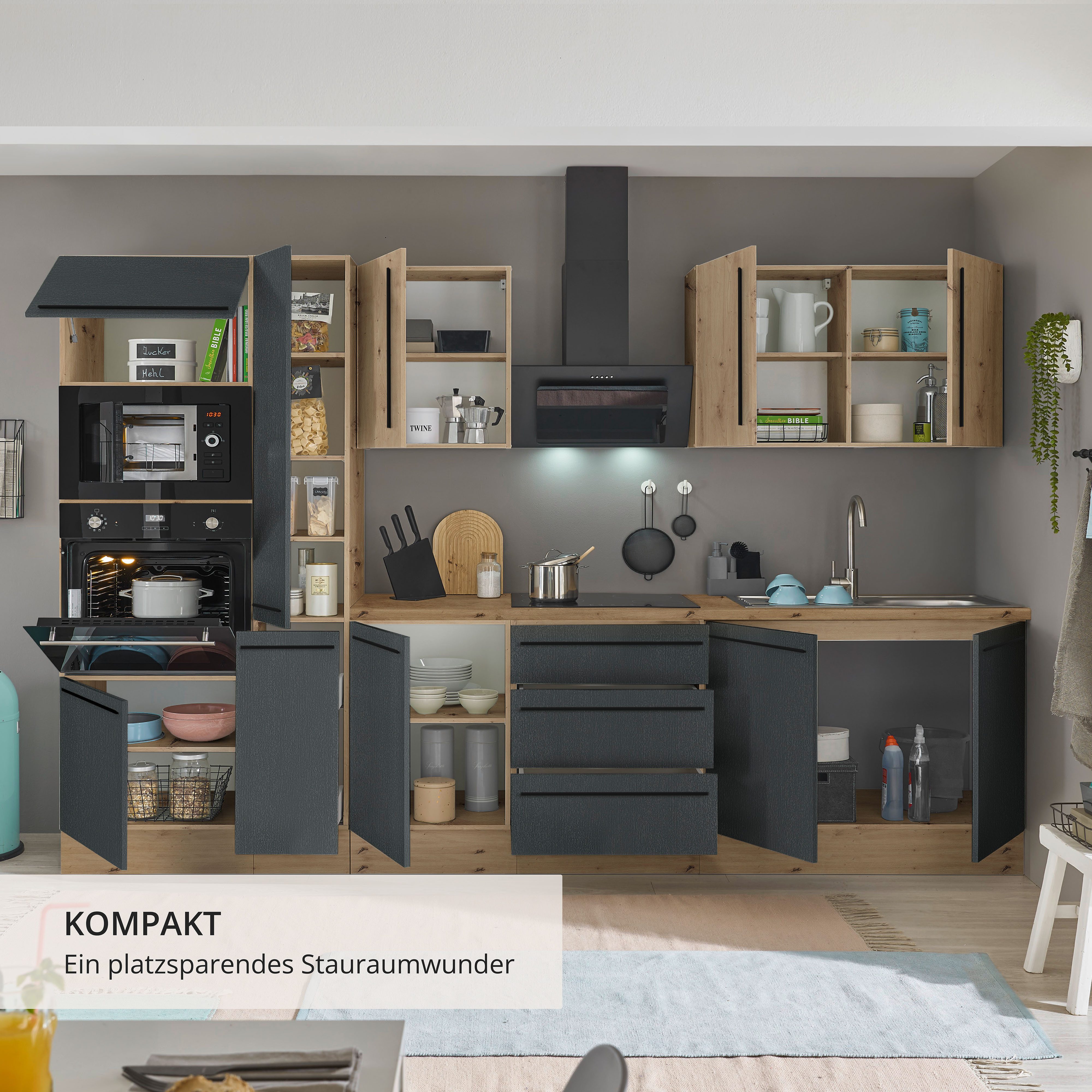 KOCHSTATION Küchenzeile Florida, Breite 300 cm, wahlweise mit E-Geräten,Softclose für Türen/Schubkästen