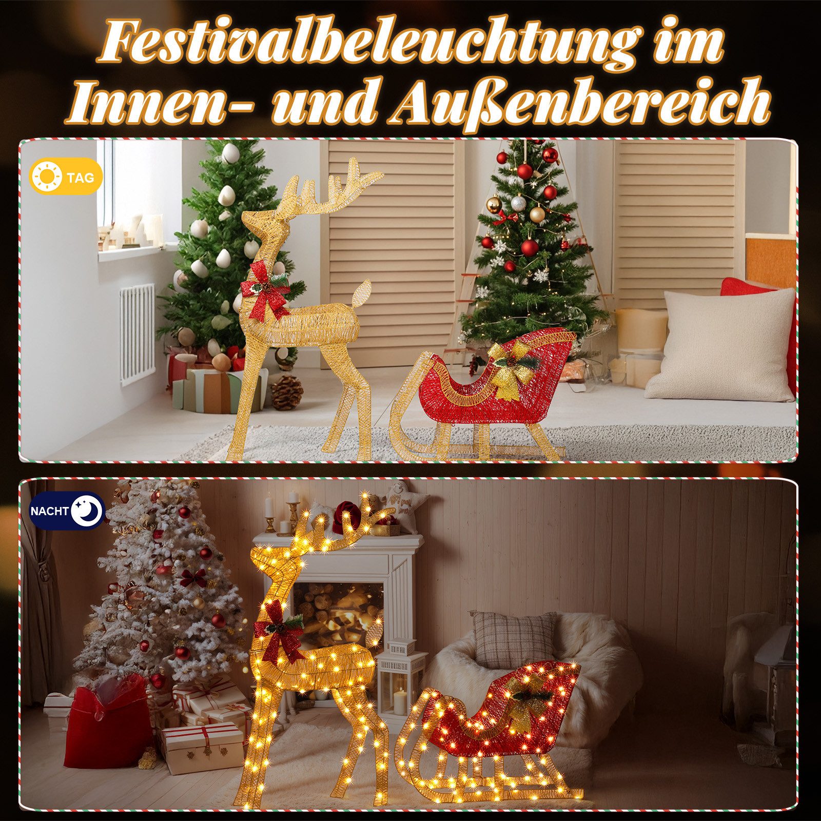 LALAHO Weihnachtsfigur LED Rentier mit Schlitten Weihnachtsbeleuchtung, mit günstig online kaufen
