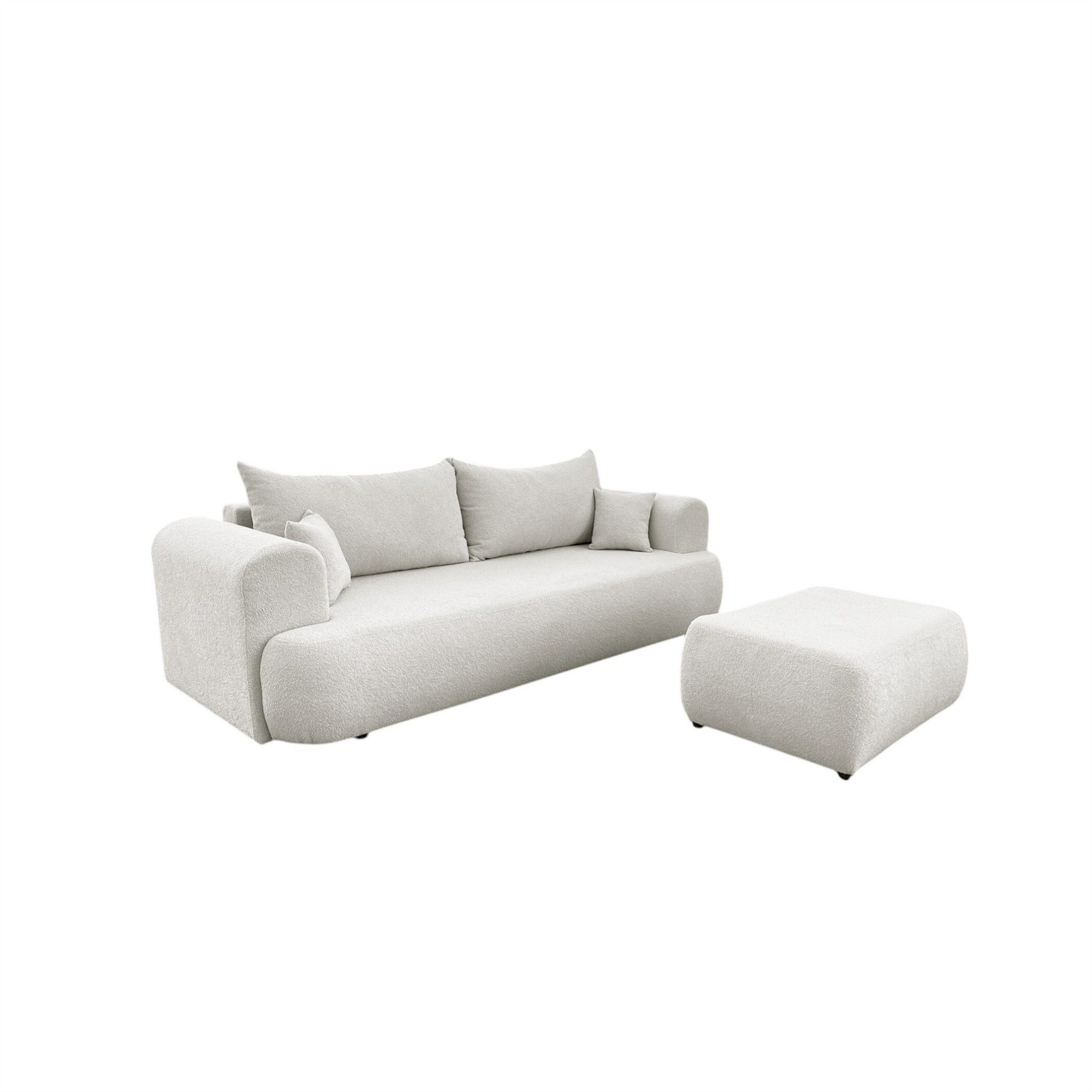 Fun Möbel 3-Sitzer Schlafsofa ANIKE 3-Sitzer inkl. Hocker Bouclestoff Now or Never, Sofa 3-Sitzer und Polsterhocker, mit Bettkasten