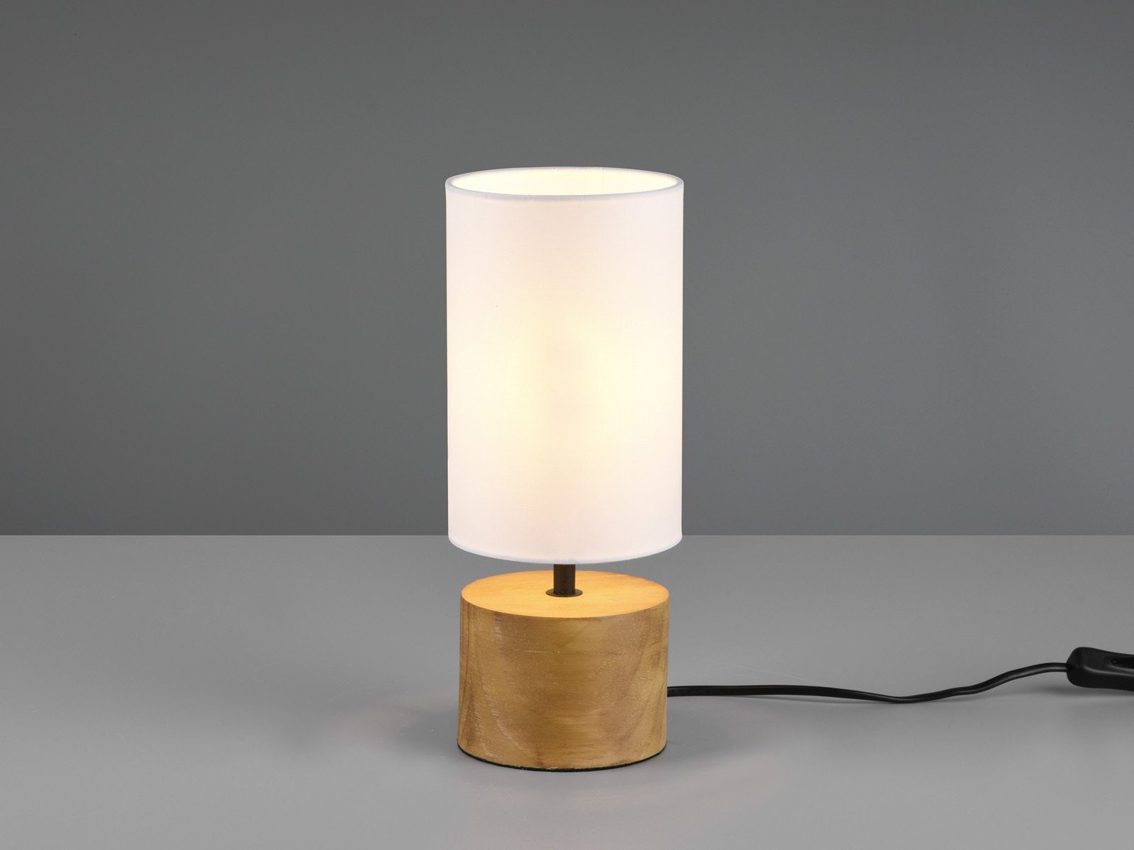 Reality Leuchten LED Nachttischlampe mit Holzfuß & Stoffschirm, Höhe 30cm, dimmbar, LED wechselbar, Warmweiß, runde Tischlampe skandinavisch für die Fensterbank – Bild 3 von 5