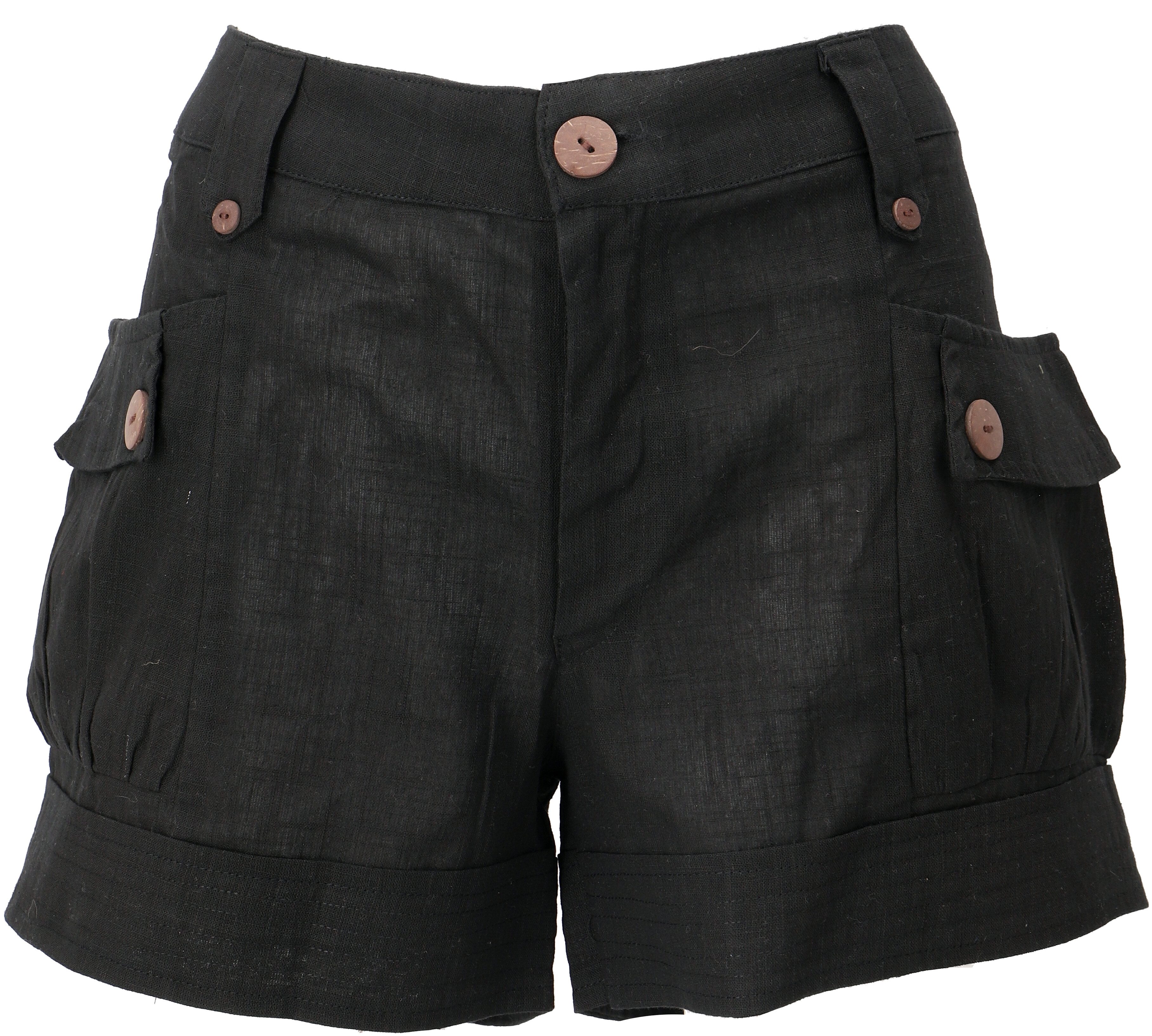 Guru-Shop Hose & Shorts Shorts Boho-chic, kurze Hose Leinenlook - schwarz alternative Bekleidung
