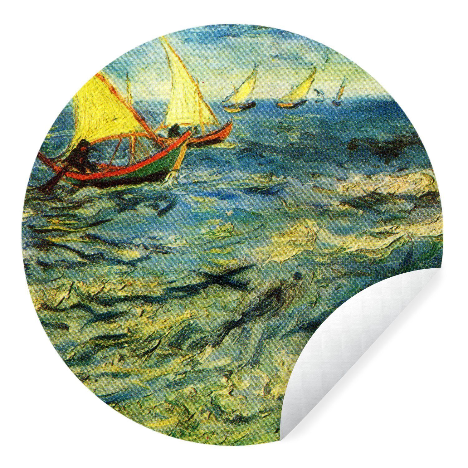 van Wandsticker (1 für - von Gemälde Kinderzimmer, Fischerboote auf Vincent Gogh See St), Tapetenkreis Tapetenaufkleber, MuchoWow Rund, Wohnzimmer